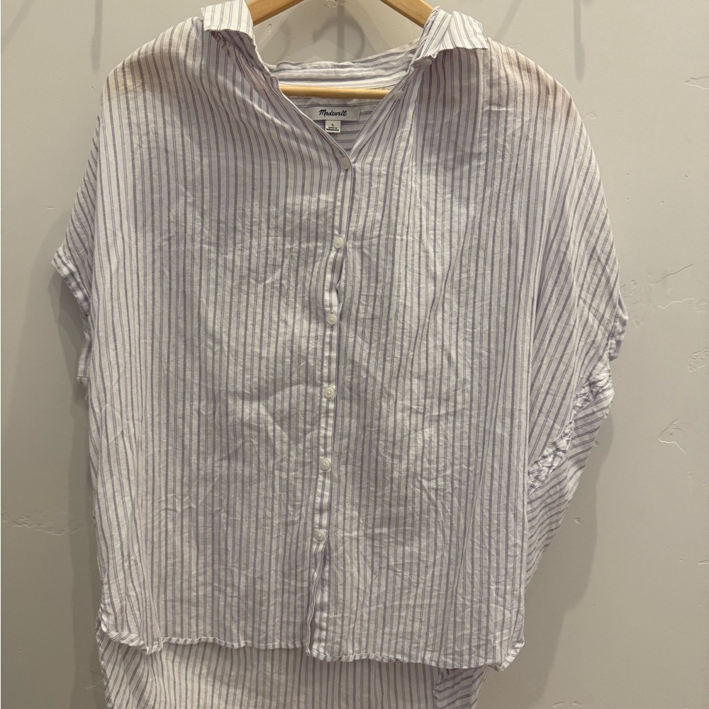 Madewell White and Blue Striped Shirt